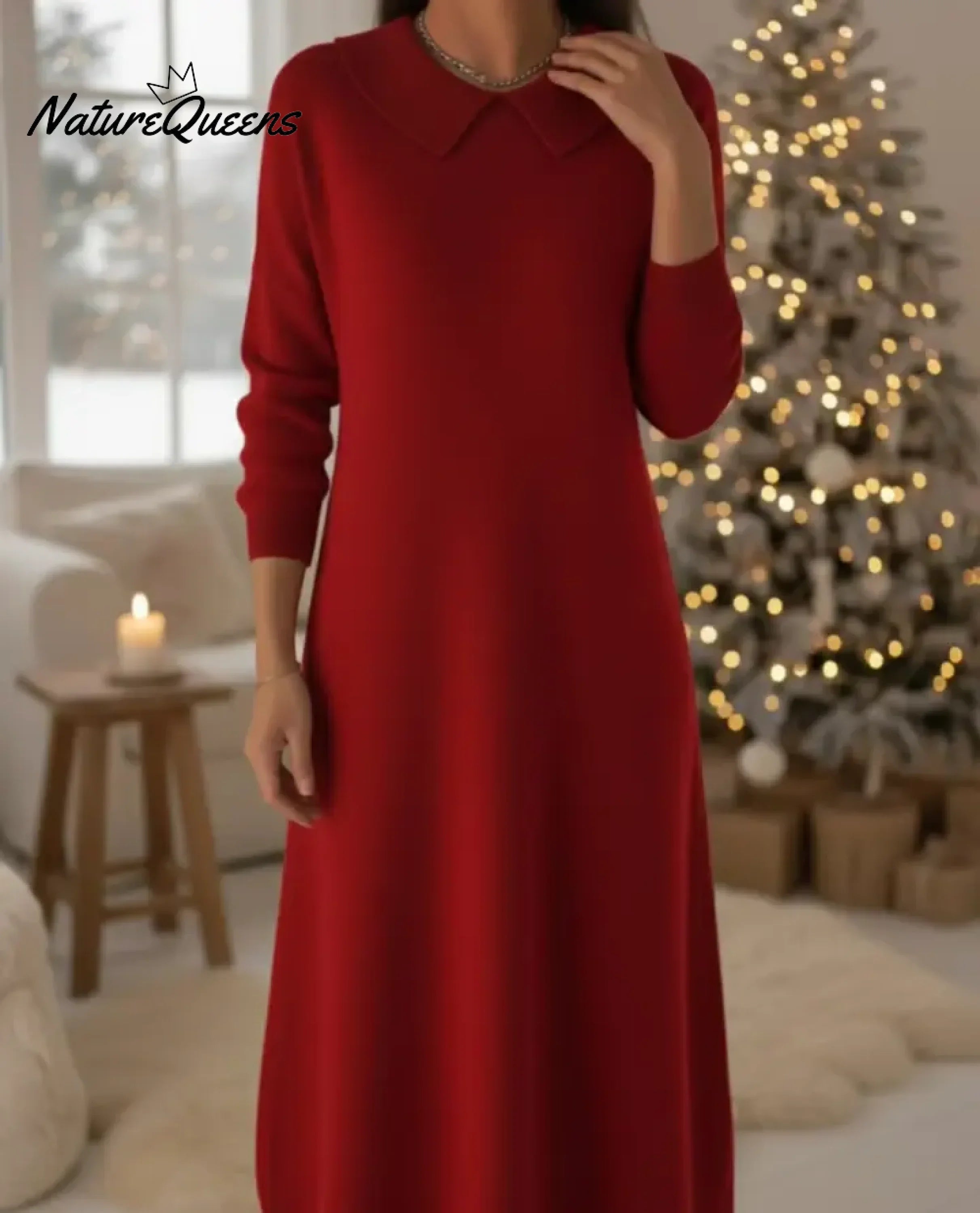 Retro Peter Pan Collar Knit Midi Dress