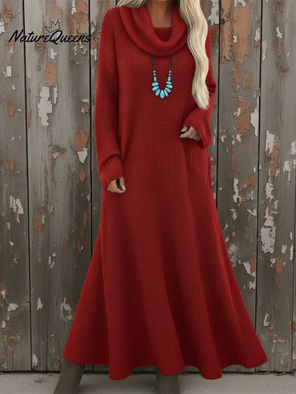 Cozy Cowl Neck Loose A-line Knit Dress