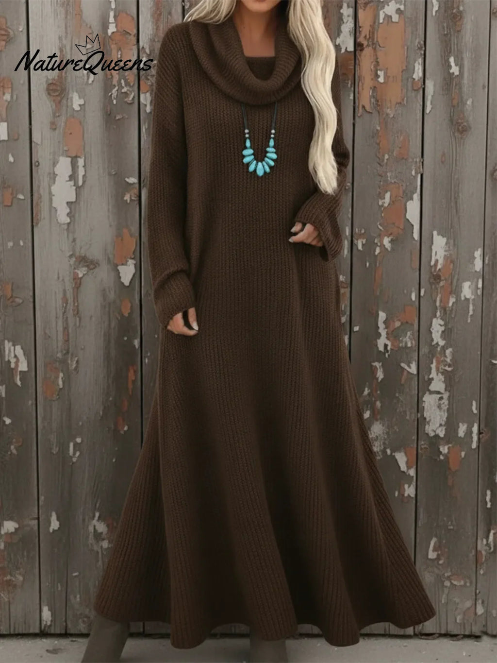 Cozy Cowl Neck Loose A-line Knit Dress