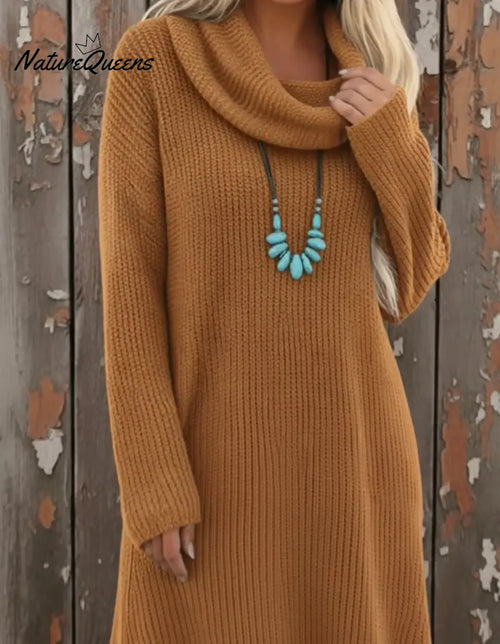 Cozy Cowl Neck Loose A-line Knit Dress