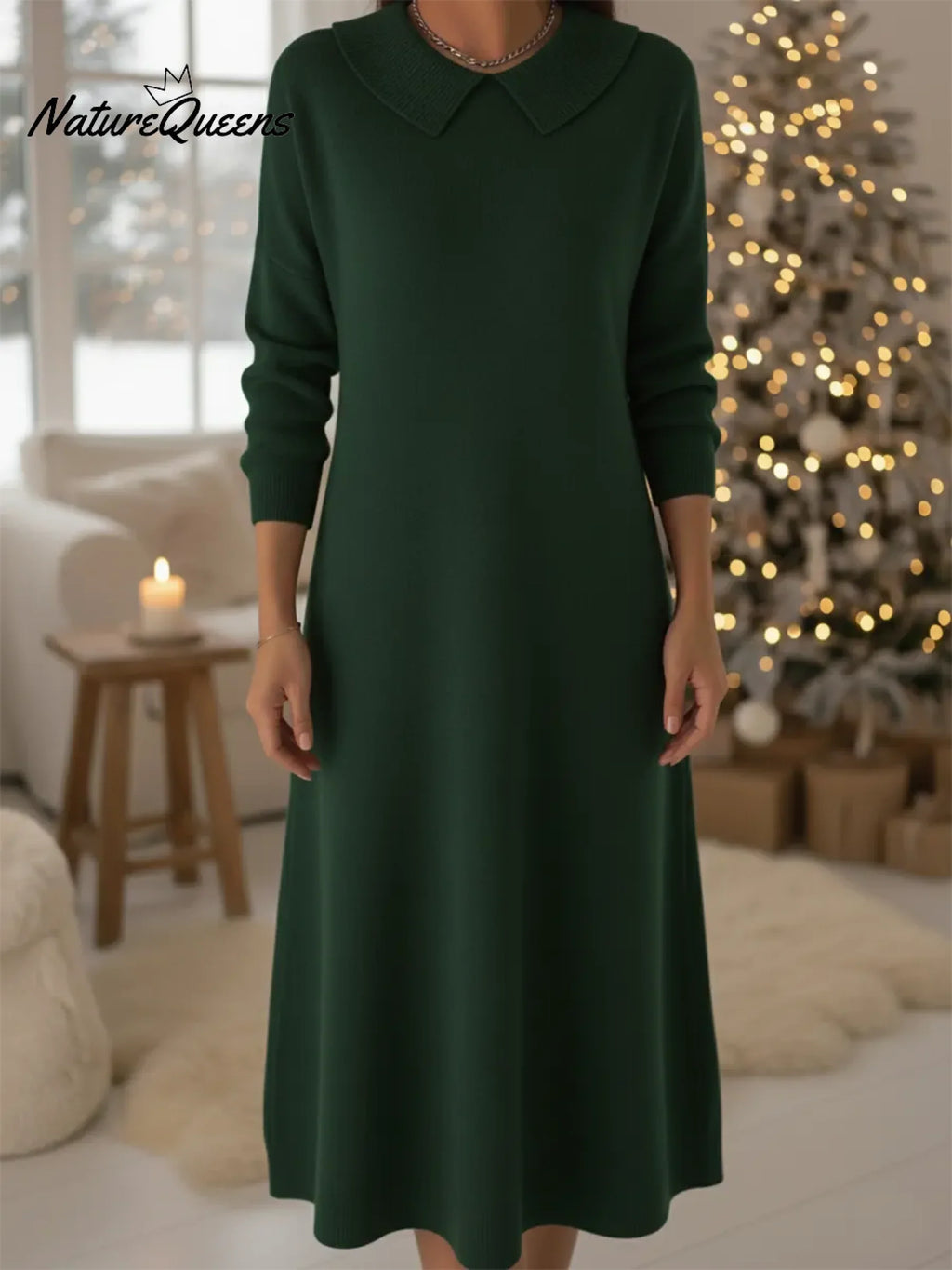 Retro Peter Pan Collar Knit Midi Dress