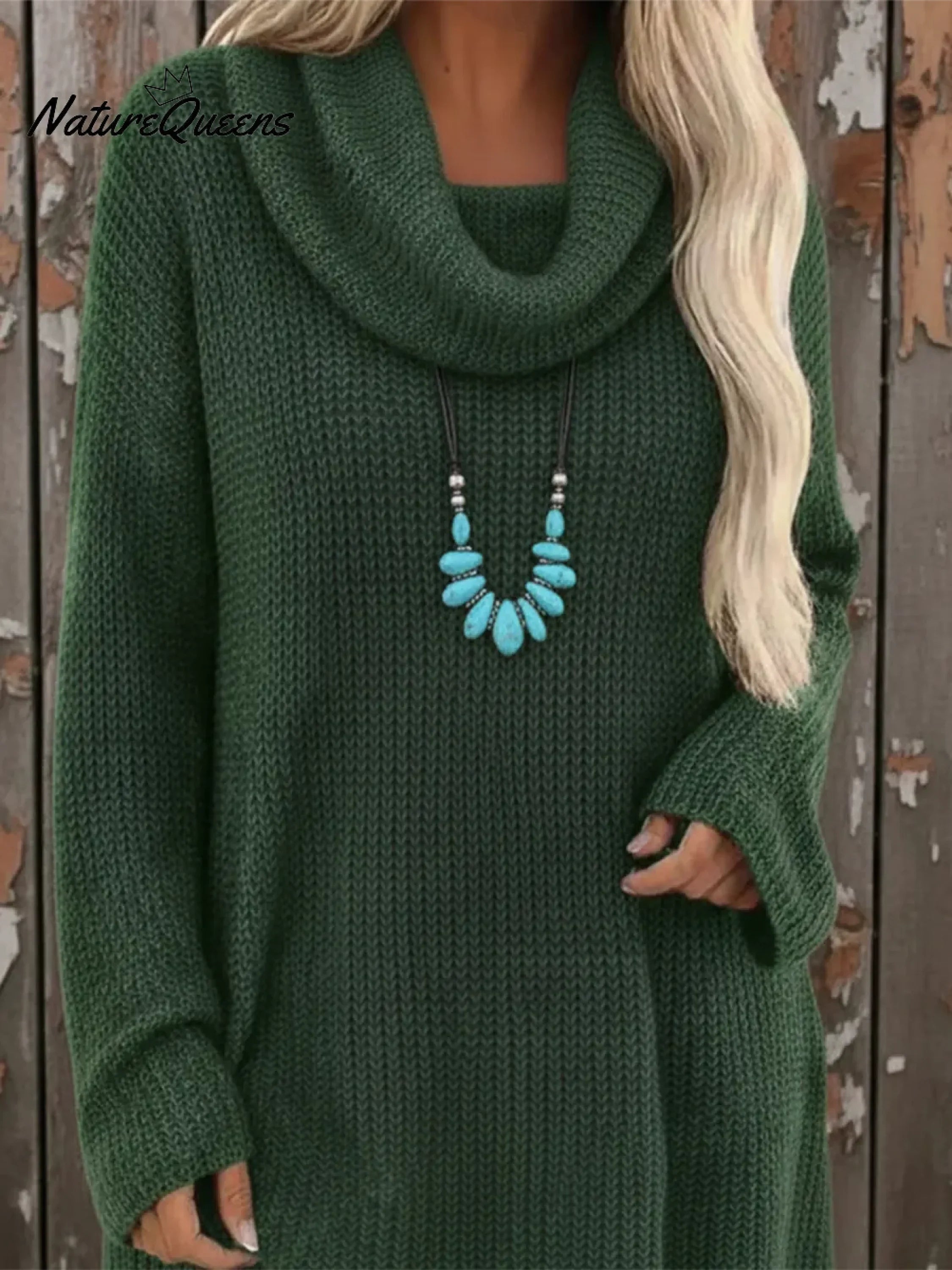 Cozy Cowl Neck Loose A-line Knit Dress